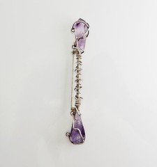 Unusual one of a kind sterlign silver amethyst artisan handmade bar brooch pin