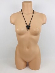 Vintage Estate Jet Black Clear Glass Rhinestone Necklace Elegant Long 24″
