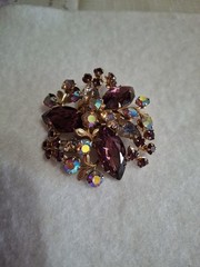 Vintage Aurora Borealis Deep Pink Lavender Purple Rhinestones & Lava Glass