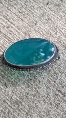 Art Deco Sterling Marcasite and Chrysoprase Brooch pin signed Germany Sterling