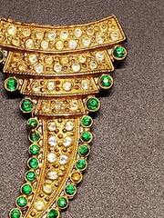Rare Antique Gold Tone Signed A1 Safa Kundan Kalangi Brooch Turban Pin Green 2″