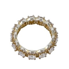 Sterling Silver 925 Gold-Tone Cubic Zirconia Eternity Wedding Band | Size 7