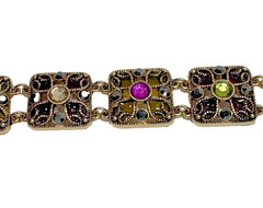 Monet Filigree Panel Bracelet 7″ Multi Color Stones Fold Over Clasp Vintage