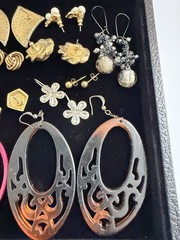 Vintage Lot of 22 Pairs of Pierced Earrings 80s 90s Retro Plastic Metal Wood