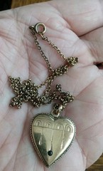 antique Edwardian Gold Filled heart Shaped Pendant & 18 Inch Gold Filled Chain