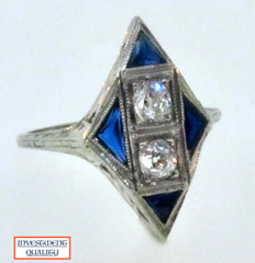 Antique Art Deco 1920’s Belais 18k Diamond & French Cut Blue Stone Ring