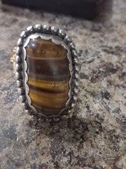 Vintage Chunky 925 Sterling Silver Tiger’s Eye Statement Ring Heavy12.9g Size6.5