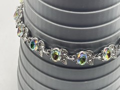 Vintage Watermelon Rhinestone Bracelet Silver Tone Variable Size