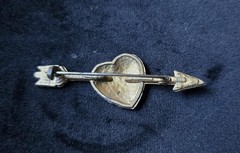Vintage Gold Toned Brass Heart w/Cupids Arrow Brooch