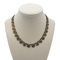 Vtg Floral Brass 15″ Choker Necklace Mid Century Linked Hand Painted Czech Style