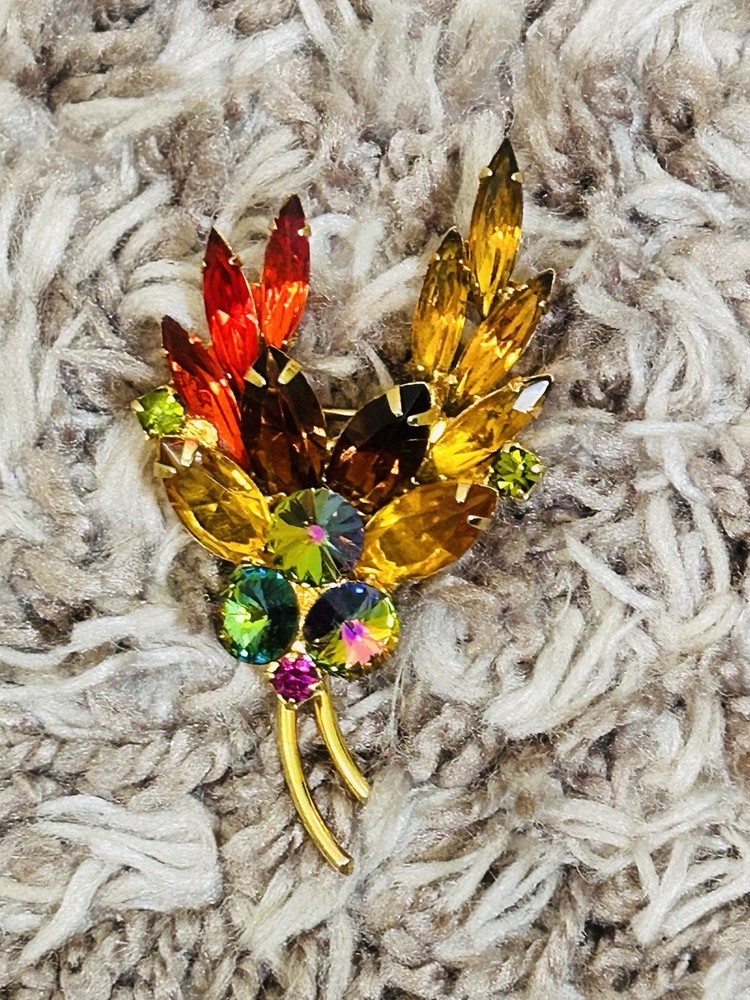 Vintage Fall Colors Leaf Brooch Open Back Design
