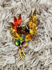 Vintage Fall Colors Leaf Brooch Open Back Design