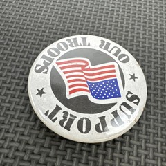Support Our Troops Patriotic Pinback Button With American Flag Design Vintage