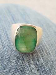 Lovely Silver 925 Mens Green Emerald Ring Us Size 13 Signed SJS Ⓟ