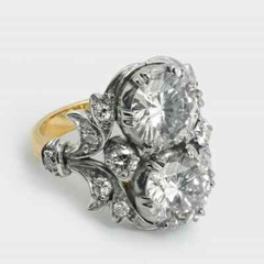 Art Deco Vintage Style Round Lab Created Diamond 14K Gold Finish Engagement Ring
