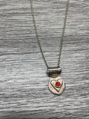 Metal Pendant red gemstone in middle of Heart 1″ x 1/2″ no chain vintage