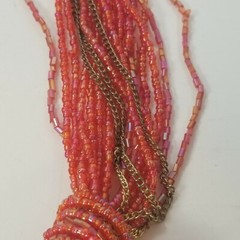 Twist Beads 1980s Necklace many strands red beads tied knotted