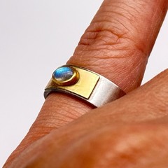 Vintage Modernist 18K Gold Sterling Silver Ring Size 7.25