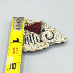 Art Deco Red Art Glass Crystal Accent Pot Metal Silver Tone Dress Clip Brooch