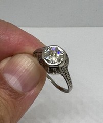 Belais Antique Art Deco 1.02 Ct Solitaire Diamond 18K White Gold Ring Sz 7.25
