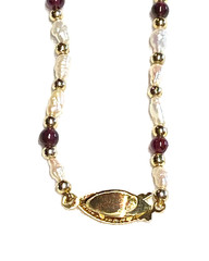 Vintage Genuine Rice Pearls & Almandine Garnet Beaded Necklace & Bracelet Set