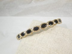 Vintage Sterling Silver 925 Gold on Natural Black Spinel Hinged Bracelet 7.5″