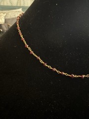 Vintage Gold Tone Red Faceted Glass Bead Station Necklace 18” Minimalist Dainty