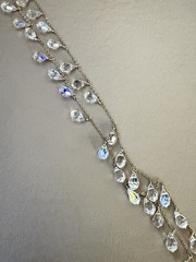 14kt Gold Filled Station Necklace AB Iridescent Crystal Glass Dangle Beads 32in