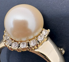 Vintage AJC Ring Brooch Clear Rhinestones Faux Pearl Gold Tone