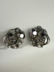 Vintage Judy-Lee 3 Strand Silver Art Glass Bead Necklace Earrings Set