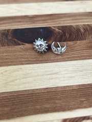 Celestial Sun Moon Stud Sterling Silver Earrings 925