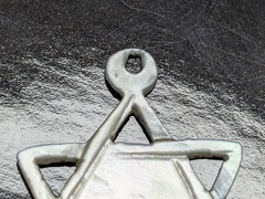 VINTAGE ‘70s Carved Mother Of Pearl Star of David 1″ Pendant Charm “Zion” Script
