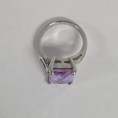Modernist Rectangular LIGHT Amethyst Faux Stone 925 Silver Ring Size 7.75