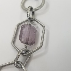 Lia Sophia Textured Silver Tone Hexagon Bead Fashion Necklace Open Link