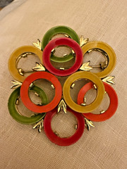 Vintage French brooch pin 1950s multicolored circles Verified