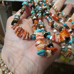 VTG. SW 5 STRAND BEADED NECKLACE W/JACKLAS, & SQUAW WRAP 23 ” LONG