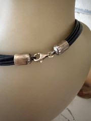 STERLING SILVER MULTI ROW LEATHER CORD MODERNIST NECKLACE SLIDING PENDANT 16″