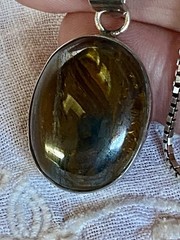 Vintage Tiger Iron Stone Cabochon Set In Sterling Silver With 20” 925 Box Chain