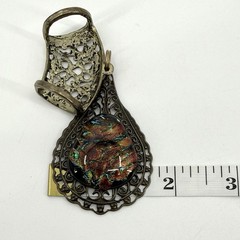 Vintage Textured Pendant Convex Shaped Fillegree Scarf Ring Rustic Boho