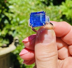 Estate 10.5ct Tanzanite Diamond Baguette Engagement Ring Platinum