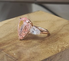 14k Rose Gold Engagement Ring 10.77ct Lab Grown Pink Diamond Pear Shape IGI