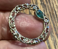 Antique Edwardian 10K White Gold BELAIS French Aquamarine Circle pin 2 Grams