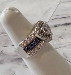 VINTAGE Blue & White CZ 925 Silver Always & Forever Bridal Wedding Ring sz 5