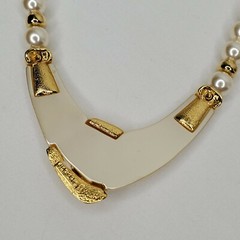 Vintage Napier Necklace Faux Pearl Gold Beads Accents Statement Art Deco Signed