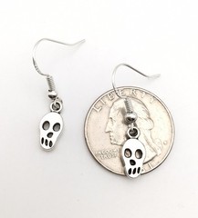 Silver Tone Costume Dainty Skull Hook Dangle Earrings #24