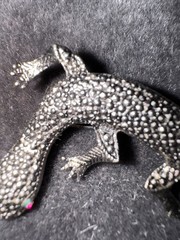 VINTAGE GECKO/LIZARD BROOCH/PIN SILVER 3.75 INCHES MARCASITE