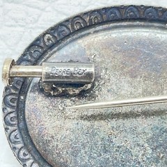 Vtg Pierre Bex Brooch Dried Flowers Oval Tarnished Scroll Detail Trombone Clasp
