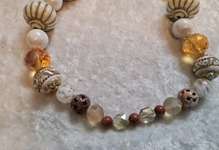 Vintage Long Graduated Topaz Cream Acrylic Porcelain Owl Beaded Necklace 26in