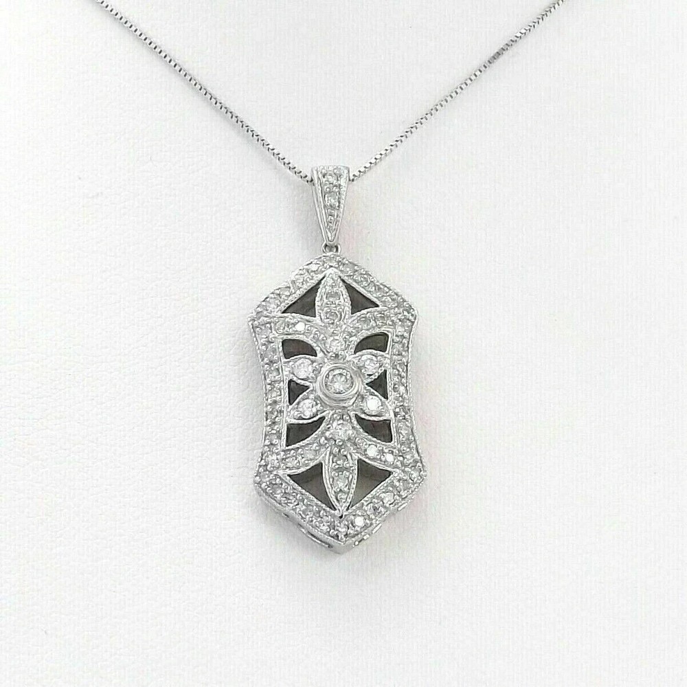 Art Deco Style Lab Created Diamond Engagement Wear 14K White Gold Finish Pendant