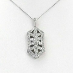 Art Deco Style Lab Created Diamond Engagement Wear 14K White Gold Finish Pendant